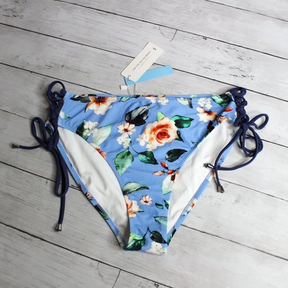 Cupshe Swimwear Women's Bikini Swim Bottoms Size XXL Blue Floral - Picture 2 of 5
